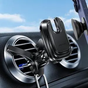 pop-tech Car Vent Phone Mount: Cell Phone Holder for Thicker Socket Grip & iPhone 16 15 Samsung Case Magsafe Card Holder, Universal Hook Clip Mount for Round/Horizontal/Vertical Air Vent (Black)