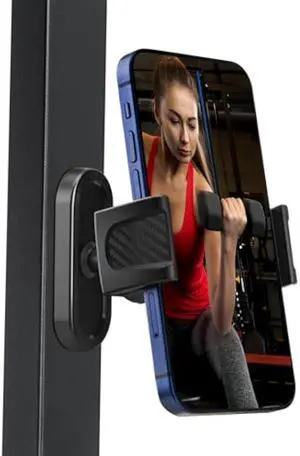 Portable Gym Magnetic Phone Holder with Magnet Base Attach to Metal Surface, 360° Adjustable Gym Phone Holder Magnet Mount for All Smartphones