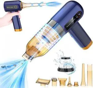 Musclez Car Vacuum Cleaner, 15000PA Mini Portable Handheld Car Vacuum Rechargeable Dust Buster, Wireless Air Blower, LED Display Powerful Cordless Vacuum Cleaner for Home Pet Hair Office (Blue)