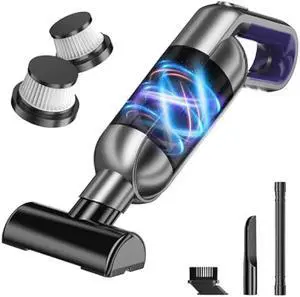 Cordless Handheld Vacuum, Portable Car Vacuum with LED Light,Rechargeable Small Vacuum Cleaner with Powerful Suction,Lightweight Vacuum Cleaner for Car Home Office Pet Hair,Grey