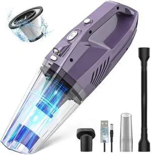 Handheld Vacuum Cordless - Car Vacuum Portable & Small Vacuum Cleaner with 6KPa Suction, USB Vacuum Cordless Rechargeable, HEPA Filter, LED Light for Pet Hair, Home, Car, Office - Includes Accessories