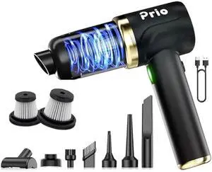 Prio Handheld Vacuum Cleaner, 12,000Pa High-Suction Rechargeable Vacuum, 4-in-1 with LED Light & Attachments, Portable for Car, Home, Office