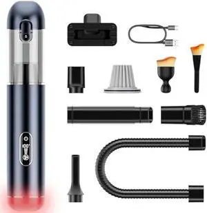 Car Vacuum Cleaner, Portable Cordless Handheld Vacuum with 18,000PA Suction, 3 Power Modes, Metal Body & LCD Display & LED Light, Mini Vacuum for Car, Home, Office, and Pet Cleaning