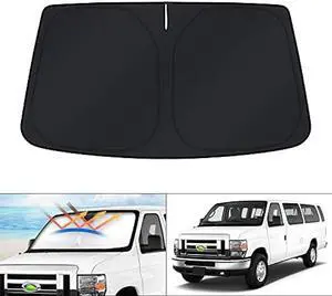 KUST Windshield Sun Shade for 1992-2025 2026 Ford Econoline E-Series Van & Motorhome E-150 E-250 E-350 E-450 Accessories Sun Shade Window Sun Visor Protector Foldable Blocks UV Rays Keep Car Cooler