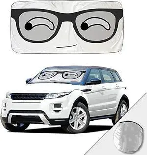 HOMEYA Car Windshield Sunshade, Cartoon Panda Auto Sun Shade Foldable Sun Visor Protector UV Ray Reflector Shield to Keep Vehicle Cool & Damage Free Protect Kids Baby & Pets (59 x33.5 Inch) (Eye)