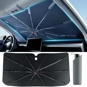 [2025 Updated] Bolamp Car Windshield Sun Shade, [Effective Keep Cool] Spring Structure Umbrella Sunshade for Automobile Windshield, Protect Cars Interior from Sun Rays, Heat Damage - Medium