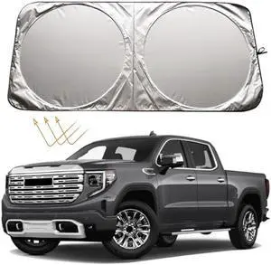 XHRING Windshield Sun Shade Sunshade for GMC Sierra 1500 2500 HD 3500 HD Truck Yukon Acadia Crew Cab Double Elevation AT4 SLE SLT Limited XL Denali Ultimate Accessories, Car Window Sun Visor Shield