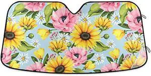 Windshield Sun Shade Sunflower Daisy Foldable Car Window Shade Blocks UV Rays Sun Visor Protector Sunshade