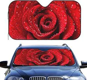 Dujiea Car Front Window Sunshade, Beautiful Red Rose Foldable Auto Windshield Sun Shade Uv Heat Sun Visor Protector-Keeps Your Vehicle Cool- 51 x 27.5 in