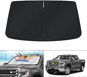 KUST Windshield Sun Shade for 2019-2025 2026 Chevrolet Silverado/GMC Sierra 1500 2500 3500 Accessories Window Sunshade Sun Visor Protector Foldable Blocks UV Rays Keep Your Car Cooler