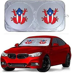 Puerto Rican Flag Frog Car Windshield Sun Shade Front Window Windshield Blocks UV Rays Sun Visor Protector Sunshade Proud Puerto Rico Car Accessories (Coqui)