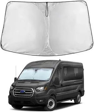 Econour Windshield Sun Shade for 2024 2025 2026 Ford Transit 350 Custom Fit Sunshade Window Sun Visor Protector Foldable Blocks UV Rays Keep Car Cooler
