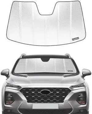 Windshield Sun Shade for Hyundai Santa Fe 2019-2023. Reflective Aluminum Film Front Window Sunshade - BLAZBLOCK