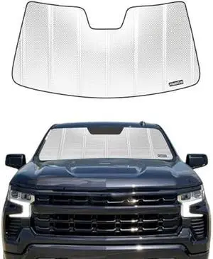 Windshield Sun Shade for Chevrolet Silverado/GMC Sierra 1500/2500HD/3500HD for 2019-2026. Reflective Aluminum Film Front Window Sunshade - BLAZBLOCK