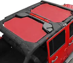 JeCar JKU Sun Shade Mesh Sunshade Provides UV Sun Protection Exterior Accessories for Jeep Wrangler 2007-2018 JK Unlimited 4 Door Front & Rear, Red