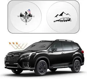 Car Windshield Sun Shade Reflective Sunshade for Ultimate Protection Overlapping Design 240T Polyester Sun Visor Car Interior Accessory fo rruck, Van or SUV (64 x 34 inches)