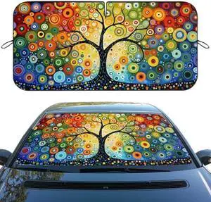 Tree of Life Car Windshield Sunshade, Universal Fit, 59L x 31.5W Inch, UV Protection, Easy to Use and Store