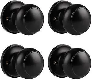 Probrico Door Knob One Side 4 Pack, Fake Door Handles Dummy Function for Closet French Doors, Matte Black Finish Inactive Levers, Flat Ball Knob