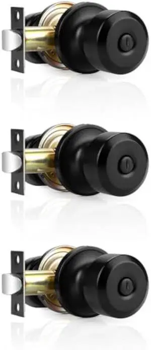 Probrico Privacy Door Knob Black Door Knob Without Key Bedroom/Bathroom Door Knobs Interior Door Handles 3 Pack