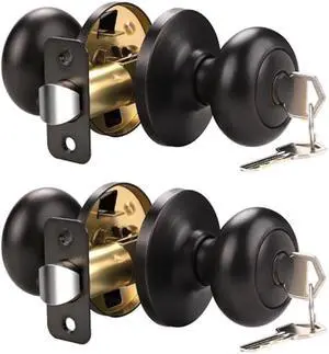 KNOBWELL 2 Pack Exterior Door Knobs with Key, Entry Door Knob with Lock and Keys for Bathroom Bedroom, Oil Rubbed Bronze