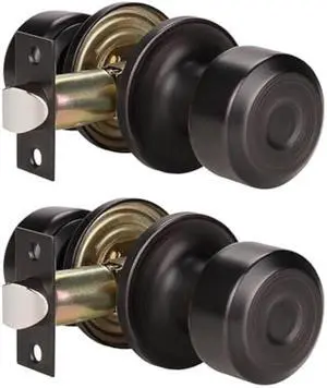 KNOBWELL Interior Passage Door Knob, Oil Rubbed Bronze Non-Locking Indoor Closet Door Knobs, 2 Pack