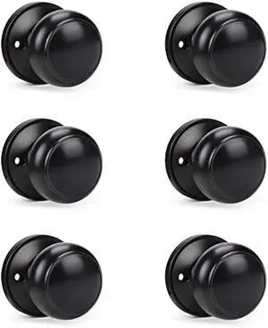 KNOBWELL 6 Pack Single Sided Dummy Door Knob Closet Door Knob Set, Matte Black Door Knob for Pushing Only, Single Sided