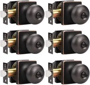 GOBEKOR 6 Pack Oil Rubbed Bronze Door Knob Privacy Interior Round Privacy Door Knobs for Bed Bathroom Square Modern Door Knob with Lock