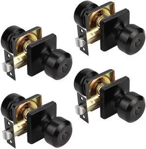 KNOBWELL Black Door Knobs for Bedroom Bathroom, Square Interior Door Knobs, Keyless Privacy Door Knob with Lock, Stainless Steel Indoor Door Knob, 4 Pack