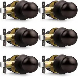 Probrico Privacy Door Knobs Interior 6 Pack, Oil Rubbed Bronze Door Knob with Lock Inside, Keyless Flat Ball Knob for Bedroom & Bathroom Classic Round Door Knob