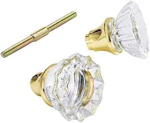 Glass Door Knobs Replacement Set, Vintage Crystal Door Knobs for Replacing Broken Old Antique Lock Sets on Interior Door, Polished Brass Finish