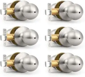 Probrico Brushed Nickel Door Knob Without Key Privacy Door Knob Bedroom/Bathroom Door Knobs Interior Keyless Door Knobs 6 Pack