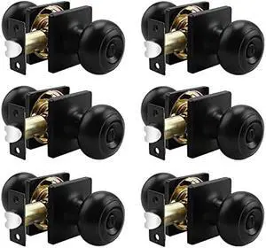 Probrico Colonial Privacy Door Knobs with Square Rosette, Black Interior Bath/Bed Door Locks 6 Pack