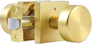 Privacy Gold Door Knobs Interior, Satin Brass Door Knobs Interior with Lock, Heavy Duty Modern Square Brushed Gold Door Handle for Bedroom Bathroom