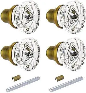 Toptoo 2 Sets Glass Door Knobs - Old Style, Vintage Crystal, Antique Brass Finish