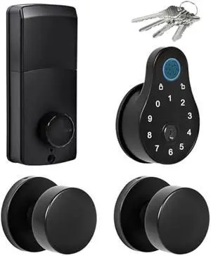 Electronic Deadbolt Keypad with Doorknobs Lock Set for Front Door, Exterior Door Lock Set with Touchscreen Deadbolt, Electronic Door Lock with Handle, Matte Black