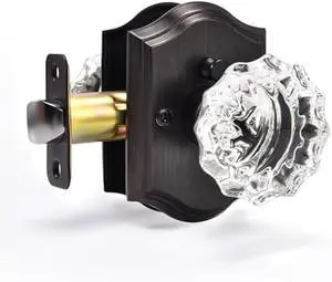 Crystal Door Knobs, Oil Rubbed Bronze Glass Door Knobs Interior Rose Shape with Lock Privacy Function, Vintage Antique for Bedroom Bathroom