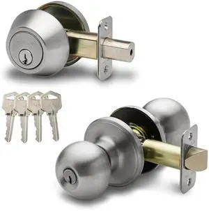 Copper Creek BKDB141SS Ball Door Knob Keyed Alike with Deadbolt Combination, Satin Stainless