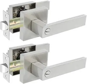 KAMOTA Privacy Door Levers, 2 Pack Satin Nickel Door Handles Bed and Bath Door Locks Interior Keyless Locksets, Left and Right Hand Reversible