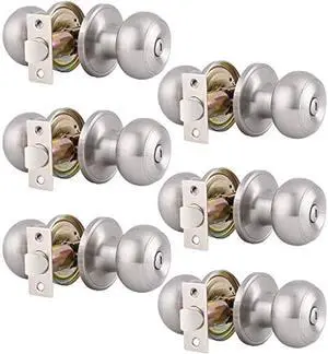 Gobrico 6 Pack Bathroom Bedroom Door Knobs Hardware, Round Privacy Knobs Locksets Interior Door Handles, Satin Nickel Finished, Stainless Steel Doorknob Bulk Pack