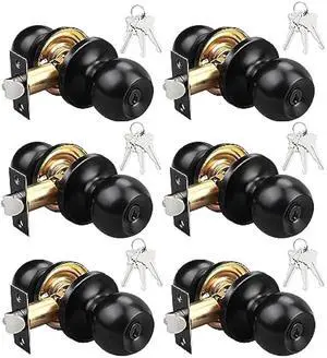 KNOBWELL 6 Pack Door Knob with Lock and Key (Keyed Alike), Keyed Entry Door Knobs Door Knob Lock, Exterior Door Knobs Front Door Knob with Matte Black Finish