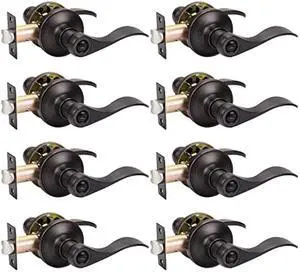 KNOBWELL 8 Pack Bronze Door Lever Handles Privacy Interior Door Knobs for Bedroom/Bathroom with Lock, Reversible for Right or Left