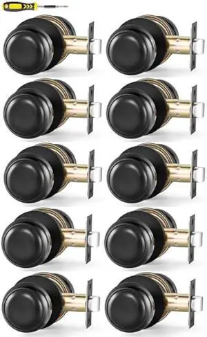 Lanwandeng 10 Pack Round Passage Door Knob(Non-Locking Knobs), Keyless Doorknobs Interior Door Lock,Passage Knobs for Hallway/Closet,Black Finish Modern Design Door Lock