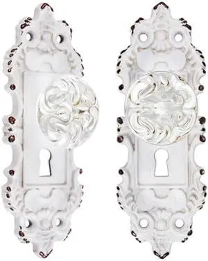 Vintage Dummy Door Knob Interior 2 Pack Crystal Glass Door Knobs Antique White Cabinet Knobs Keyless Decorative Hallway Closet Door Pulls Dresser Handles
