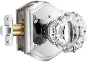 Polished Chrome Glass Door Knobs, Crystal Door Knob Interior with Lock, Privacy Polished Chrome Door Knob for Bathroom Bedroom