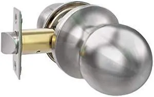 Lockly Door Knob Set Round Ball Style Passage Doorknob, Premium Stainless Steel, No Lock Interior Front Door and Bedroom Door Knobs, Keyless Doorknob for Hall Closet Pantry - Satin Nickel (PGL075SS)