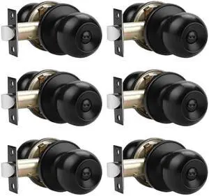 Probrico Black Door Knobs with Lock for Bedroom, Privacy Door Handles Interior, Keyless, 6 Pack