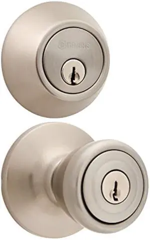 BRINKS - Bell Style Keyed Entry Door Knob and Single Cylinder Deadbolt Set, Satin Nickel