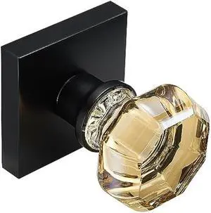 Champagne Gold Glass Passage Door Knob  Non-Locking Interior Crystal Handle with Matte Black Square Rosette  Elegant Octagonal Style for Hallway, Closet, Kids Room