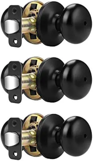 Probrico Privacy Door Knobs Matte Black Finish, 3 Pack Privacy Doorknob Lock, Universible Door Handles with Adjustable Latch 60-70mm