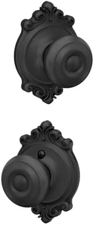 Schlage F10 GEO 622 BRK Georgian Door Knob with Brookshire Trim, Hall & Closet Passage Lock, Matte Black